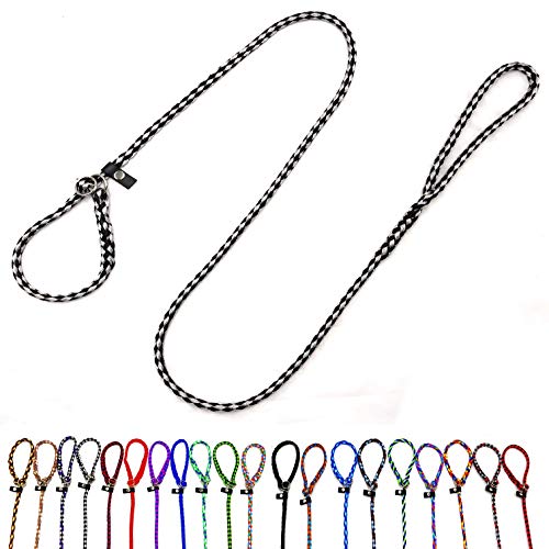 Retriever Hundeleine/Agility Leine/Moxonleine mit Zugstopp 1,30m / 1,50m / 1,70m / 2m für kleine Hunde/mittlere und große Hunde bis 50 KG (1,50m kleine Hunde (8mm), Dallas (Schwarz-Silber)) von elropet