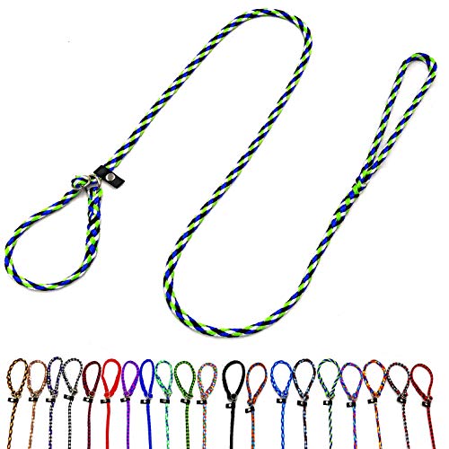 Retriever Hundeleine/Agility Leine/Moxonleine mit Zugstopp 1,30m / 1,50m / 1,70m / 2m für kleine Hunde/mittlere große Hunde bis 50 KG (1,70m kleine Hunde (8mm), Seattle (Schwarz-Blau-Grün-Weiß)) von elropet