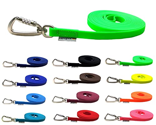Schleppleine Biothane Hundeleine große Hunde 1m / 2m / 3m / 5m / 10m / 15m Sicherheitshaken (10m MIT Handschlaufe, Neongrün) von elropet