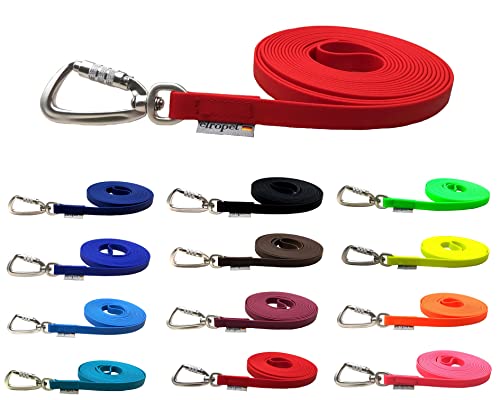 Schleppleine Biothane Hundeleine große Hunde 1m / 2m / 3m / 5m / 10m / 15m Sicherheitshaken (10m OHNE Handschlaufe, Rot) von elropet