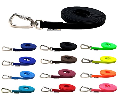 Schleppleine Biothane Hundeleine große Hunde 1m / 2m / 3m / 5m / 10m / 15m Sicherheitshaken (12m OHNE Handschlaufe, Schwarz) von elropet