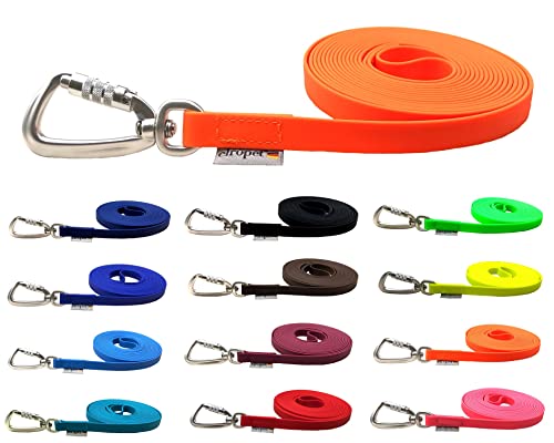 Schleppleine Biothane Hundeleine große Hunde 1m / 2m / 3m / 5m / 10m / 15m Sicherheitshaken (15m MIT Handschlaufe, Neonorange) von elropet