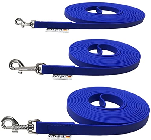 Schleppleine Biothane Hundeleine kleine Hunde/Hundeleine große Hunde Übungsleine Hundezubehör Blau (5m OHNE Handschlaufe, 9mm (kleine Hunde)) von elropet