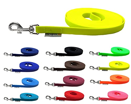 Schleppleine für Hunde Biothane Hundeleine mittlere/große Hunde Breite 16mm 1m / 3m / 5m / 10m / 15m (20m MIT Handschlaufe, Neongelb) von elropet