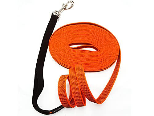 Schleppleine gummiert MIT RUCKDÄMPFER 1m - 30m / 20mm breit/für mittlere und große Hunde MIT/OHNE Handschlaufe (8m OHNE Handschlaufe, Orange gummiert) von elropet