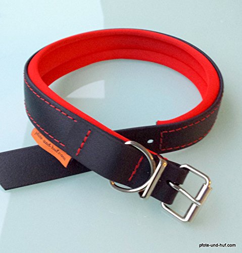 elropet BioThane® Hundehalsband BioNeo mit Neopren unterlegt schwarz/rot mit Dornschnalle 5 Größen (L 48-55cm) von elropet