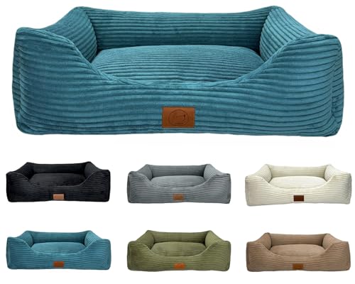 elropet Hundebett orthopädisch aus Kuschel Cord XS/S/M/L/XL kleine Hunde große Hunde Hundekorb (Azurblau, L (100x80x24cm)) von elropet