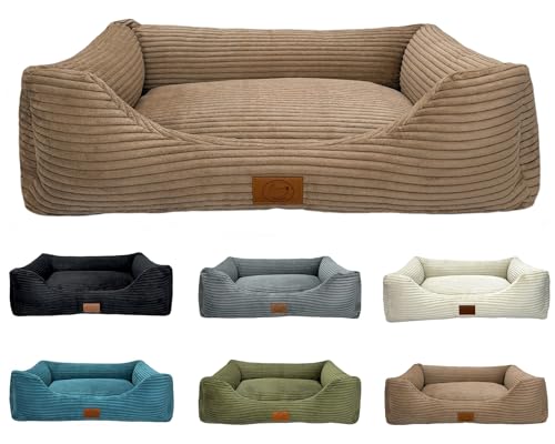 elropet Hundebett orthopädisch aus Kuschel Cord XS/S/M/L/XL kleine Hunde große Hunde Hundekorb (Cappuccino, L (100x80x24cm)) von elropet