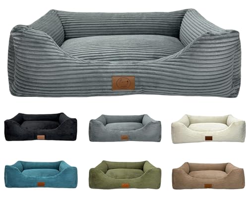 elropet Hundebett orthopädisch aus Kuschel Cord XS/S/M/L/XL kleine Hunde große Hunde Hundekorb (Mausgrau, L (100x80x24cm)) von elropet