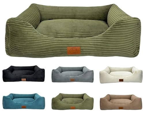 elropet Hundebett orthopädisch aus Kuschel Cord XS/S/M/L/XL kleine Hunde große Hunde Hundekorb (Olivegrün, L (100x80x24cm)) von elropet