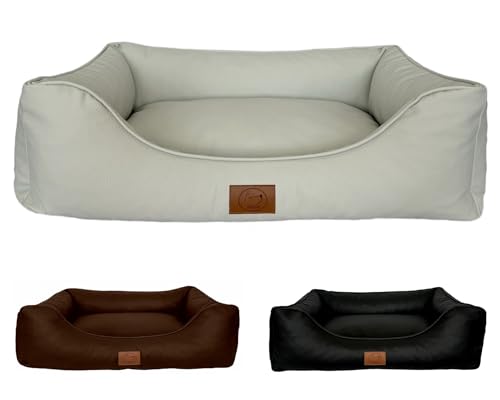 elropet Hundebett orthopädisch aus hochwertigem Kunstleder Milano XS/S/M/L/XL kleine Hunde große Hunde Hundekorb (Cremeweiß, M (90x75x22cm)) von elropet