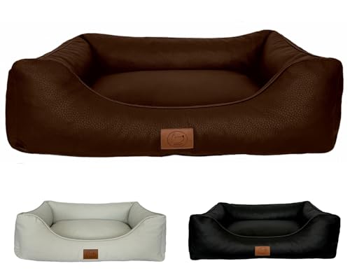 elropet Hundebett orthopädisch aus hochwertigem Kunstleder Milano XS/S/M/L/XL kleine Hunde große Hunde Hundekorb (Dunkelbraun, S (75x55x20cm)) von elropet