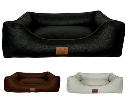 elropet Hundebett orthopädisch aus hochwertigem Kunstleder Milano XS/S/M/L/XL kleine Hunde große Hunde Hundekorb (Schwarz, S (75x55x20cm)) von elropet