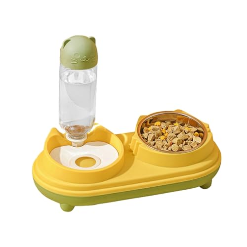 Katzenfutter- und Wassernapf-Set, geneigter Edelstahl-Katzenfutter- und Wassernapf für Haustiere (gelb) von emlstyle