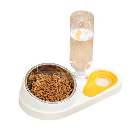 Katzenfutter und Wassernapf Set, geneigter Edelstahl Katzenfutter und Wassernapf für kleine mittelgroße Hunde Katzen (weiß) von emlstyle