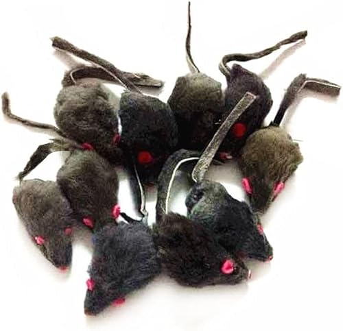 emours 12 Stück Packung Rassel Furry Mäuse Katzenspielzeug Realistisches Fell Mäuse Quietschspielzeug, Farbe variiert von emours