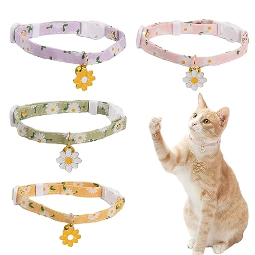 Katzenhalsband mit Glöckchen, verstellbares Katzenhalsband, niedliches Gänseblümchen-Stil, Katzenhalsband mit Schnellverschluss-Schnalle, Breakaway Kätzchenhalsband, 18–30 cm, 4 Stück Katzenhalsband mit Glöckchen, verstellbares Katzenhalsband, niedliches Gänseblümchen-Stil, Katzenhalsband mit Schnellverschluss-Schnalle, Breakaway Kätzchenhalsband, 18–30 cm, 4 Stück von emperoch