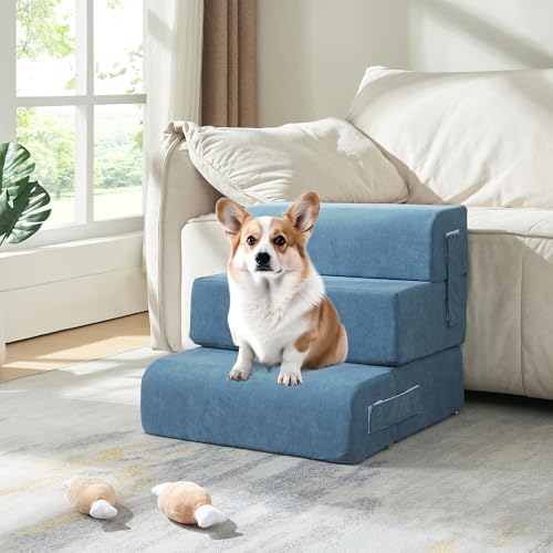 [en.casa] Haustiertreppe Haustierbett Joelerhatra 4-TLG. 45x50x45 cm Cord Blau Hundetreppe Katzentreppe für Bett, Sofa und Couch von [en.casa]