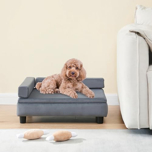 [en.casa] Hundebett Salkonssad Katzenbett mit Staufach Haustierbett 60 x 45 x 24 cm für Hunde und Katzen Kleiner bis mittlerer Größe Hundesofa Katzensofa mit 4 Füßen Samt Grau von [en.casa]