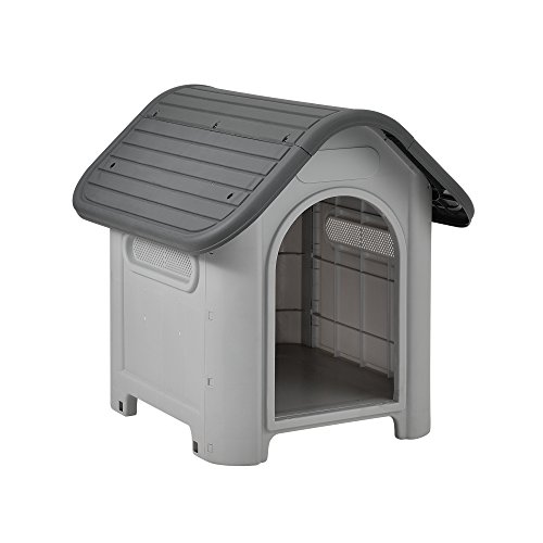 [en.casa] Hundehütte mit Dachluke 75x59x66cm PVC Grau Schwarz Unterschlupf Hundehaus Kunststoff von [en.casa]