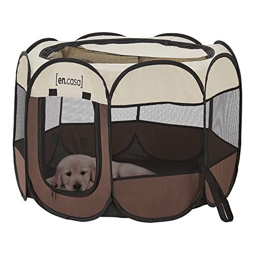 [en.casa] Hundelaufstall Telford 43 x 74 x 74 cm Pop Up Tierlaufstall für Innen- und Außenbereich Welpenlaufstall Hundehütte Braun/Cremefarben von [en.casa]