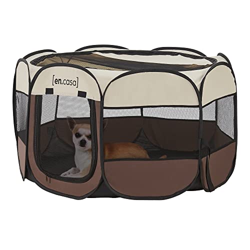 [en.casa] Hundelaufstall Telford 58 x 114 x 114 cm Pop Up Tierlaufstall für Innen- und Außenbereich Welpenlaufstall Hundehütte Braun/Cremefarben von [en.casa]