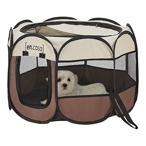 [en.casa] Hundelaufstall Telford 58 x 91 x 91 cm Pop Up Tierlaufstall für Innen- und Außenbereich Welpenlaufstall Hundehütte Braun/Cremefarben von [en.casa]