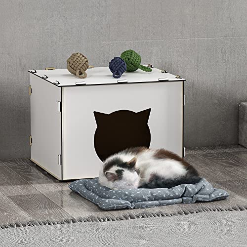 [en.casa] Katzenhaus Elba für Indoor-Katzen Katzenhöhle aus MDF 30 x 40 x 35 cm Rückzugsort Versteck für Katzen und Kleintiere Weiß von [en.casa]