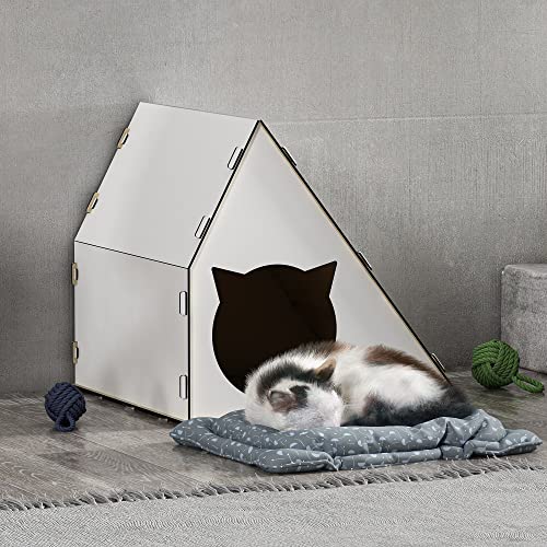 [en.casa] Katzenhaus Lani für Indoor-Katzen Katzenhöhle aus MDF 40 x 42 x 40 cm Rückzugsort Versteck für Katzen und Kleintiere Weiß von [en.casa]
