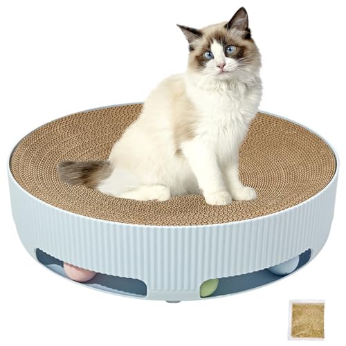 Interaktives Katzenspielzeug Katzenkratzspielzeug mit Katzenminze, Oval Katzenkratzpad, 2 Spuren Bälle Katzenbett für Indoor Katzen Interaktives Kätzchen Spaß Mentale Körperliche Übung Puzzle von entapuk