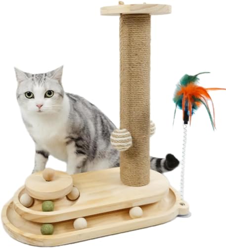 Kratzbaum, 3-lagig, mit Holzkugelschiene und baumelndem modernen Sisalball, 41,9 cm hoch, Kratzbaum, ideal für gelangweilte Indoor-Katzen und Kätzchen-Spielzeit Kratzbaum, 3-lagig, mit Holzkugelschiene und baumelndem modernen Sisalball, 41,9 cm hoch, Kratzbaum, ideal für gelangweilte Indoor-Katzen und Kätzchen-Spielzeit von entapuk