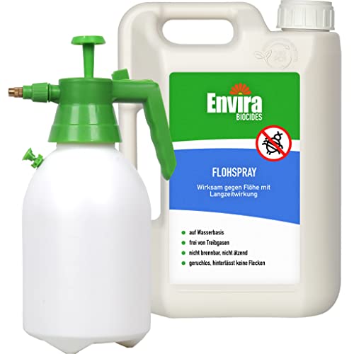 Envira Floh-Spray - Anti Flohmittel für die Wohnung 2L + 2L Drucksprüher - Umgebungsspray, Mittel gegen Flöhe - Geruchlos & Auf Wasserbasis von Envira