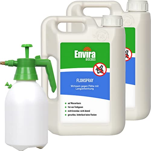 Envira Floh-Spray - Anti Flohmittel für die Wohnung 2X 2L + 2L Drucksprüher - Umgebungsspray, Mittel gegen Flöhe - Geruchlos & Auf Wasserbasis von Envira