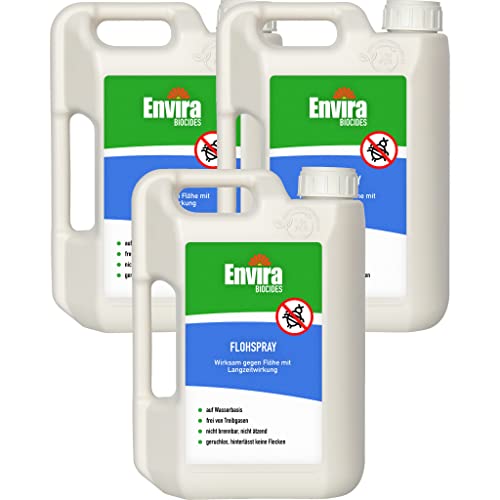 Envira Floh-Spray - Anti Flohmittel für die Wohnung 3 x 2 Liter - Umgebungsspray, Mittel gegen Flöhe - Geruchlos & Auf Wasserbasis von Envira
