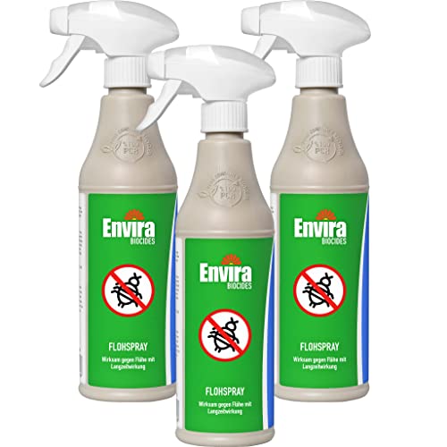 Envira Floh-Spray - Anti Flohmittel für die Wohnung 3 x 500 ml - Umgebungsspray, Mittel gegen Flöhe - Geruchlos & Auf Wasserbasis von Envira