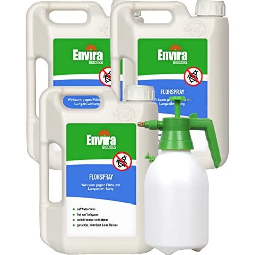 Envira Floh-Spray - Anti Flohmittel für die Wohnung 3X 2L + 2L Drucksprüher - Umgebungsspray, Mittel gegen Flöhe - Geruchlos & Auf Wasserbasis von Envira