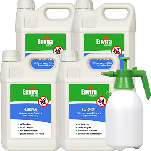 Envira Floh-Spray - Anti Flohmittel für die Wohnung 4X 5L + 2L Drucksprüher - Umgebungsspray, Mittel gegen Flöhe - Geruchlos & Auf Wasserbasis von Envira