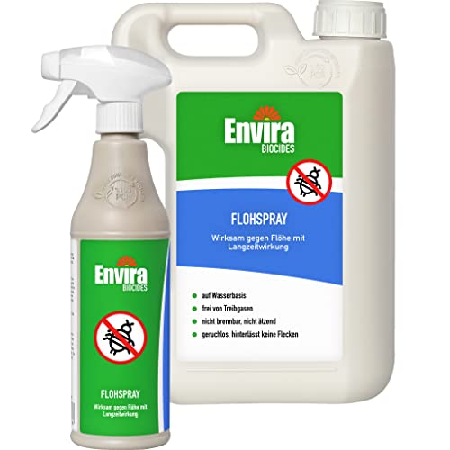 Envira Floh-Spray - Anti Flohmittel für die Wohnung 500 ml + 2 Liter - Umgebungsspray, Mittel gegen Flöhe - Geruchlos & Auf Wasserbasis von Envira