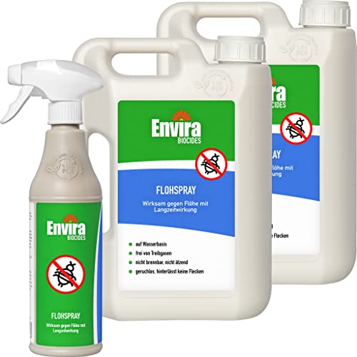 Envira Floh-Spray - Anti Flohmittel für die Wohnung 500 ml + 2X 2 Liter - Umgebungsspray, Mittel gegen Flöhe - Geruchlos & Auf Wasserbasis von Envira