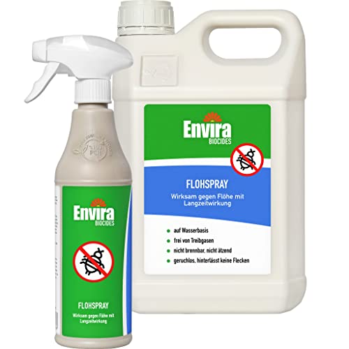 Envira Floh-Spray - Anti Flohmittel für die Wohnung 500 ml + 5 Liter - Umgebungsspray, Mittel gegen Flöhe - Geruchlos & Auf Wasserbasis von Envira