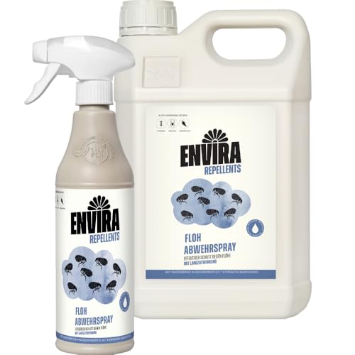 Envira Floh Abwehrspray 500 ml + 5 Liter - Spray mit Langzeitwirkung gegen Flöhe, Katzenfloh, Hundefloh - Mittel gegen Flöhe für Wohnung & Möbel - Effektives Flohmittel & Flohschutz von Envira