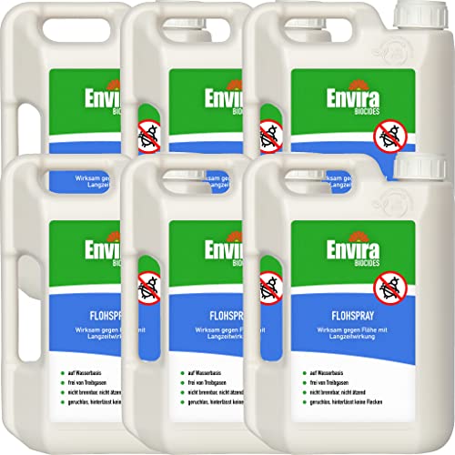 Envira Floh-Spray - Anti Flohmittel für die Wohnung 6 x 2 Liter - Umgebungsspray, Mittel gegen Flöhe - Geruchlos & Auf Wasserbasis von Envira