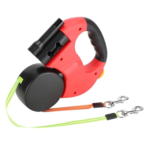 Hunde Retakable Leinen, 300 cm 118in Hund Doppelgurte mit Handgehalten automatisch erweiterbares Katzentraktionseil mit LED -Licht für Haustierblei (Rot) von equlup