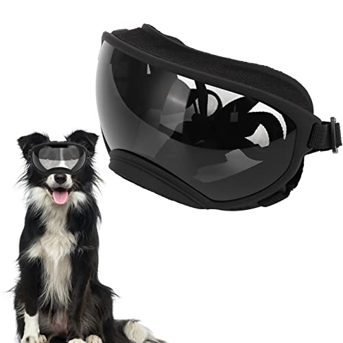 Hundebrille, staubdestellter verstellbares Riemen Langlebiger Hundeblassen Hundebrillen Windschutz große Rasse mit Sicherheitsgürtel für Hundekatze (Black Frame Gray Lens) von equlup