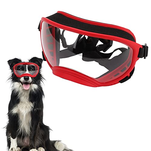 Hundebrille, staubdestellter verstellbares Riemen Langlebiger Hundeblassen Hundebrillen Windschutz große Rasse mit Sicherheitsgürtel für Hundekatze (Red Frame) von equlup