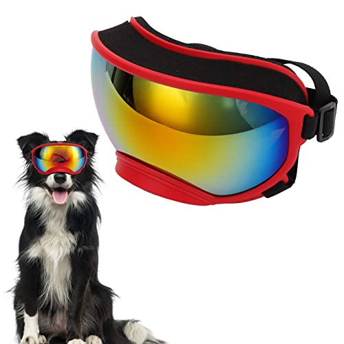 Hundebrille, staubdestellter verstellbares Riemen Langlebiger Hundeblassen Hundebrillen Windschutz große Rasse mit Sicherheitsgürtel für Hundekatze (Red Frame Red Lens) von equlup