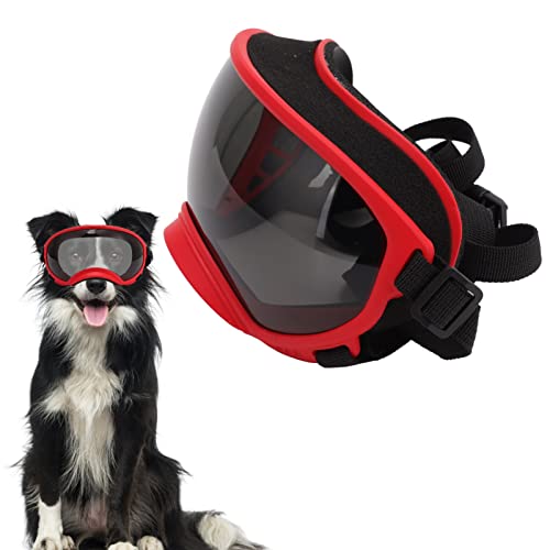 Hundebrille, staubdestellter verstellbares Riemen Langlebiger Hundeblassen Hundebrillen Windschutz große Rasse mit Sicherheitsgürtel für Hundekatze (Red Frame and Black Goggles) von equlup