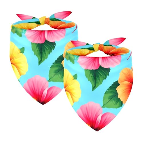 2 x Hundehalstücher, verstellbares Dreieckstuch für kleine, mittelgroße und große Hunde, Katzen, Haustiere, Hibiskusblume, blauer Hintergrund von etoenbrc