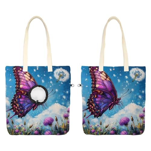 Haustier-Schultertasche aus Segeltuch, weiche Seiten, Hunde-Geldbörse für kleine Hunde und Katzen, tragbare Haustier-Handtasche mit verstellbarem Loch, waschbare Reisetasche, Löwenzahn-Violetter Haustier-Schultertasche aus Segeltuch, weiche Seiten, Hunde-Geldbörse für kleine Hunde und Katzen, tragbare Haustier-Handtasche mit verstellbarem Loch, waschbare Reisetasche, Löwenzahn-Violetter von etoenbrc
