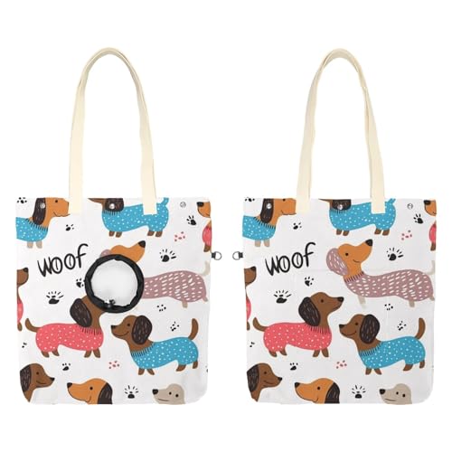 Haustier-Schultertasche aus Segeltuch, weiche Seiten, Hunde-Geldbörse für kleine Hunde und Katzen, tragbare Haustier-Handtasche mit verstellbarem Loch, waschbare Reisetasche, "Woof" Dackel, 49,3 x von etoenbrc